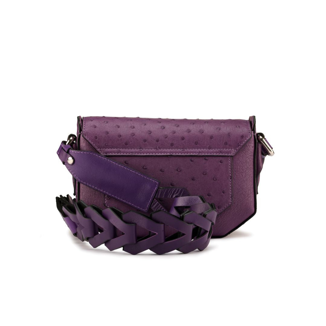 Purple Lee Ostrich Quill Leather Shoulder Bag