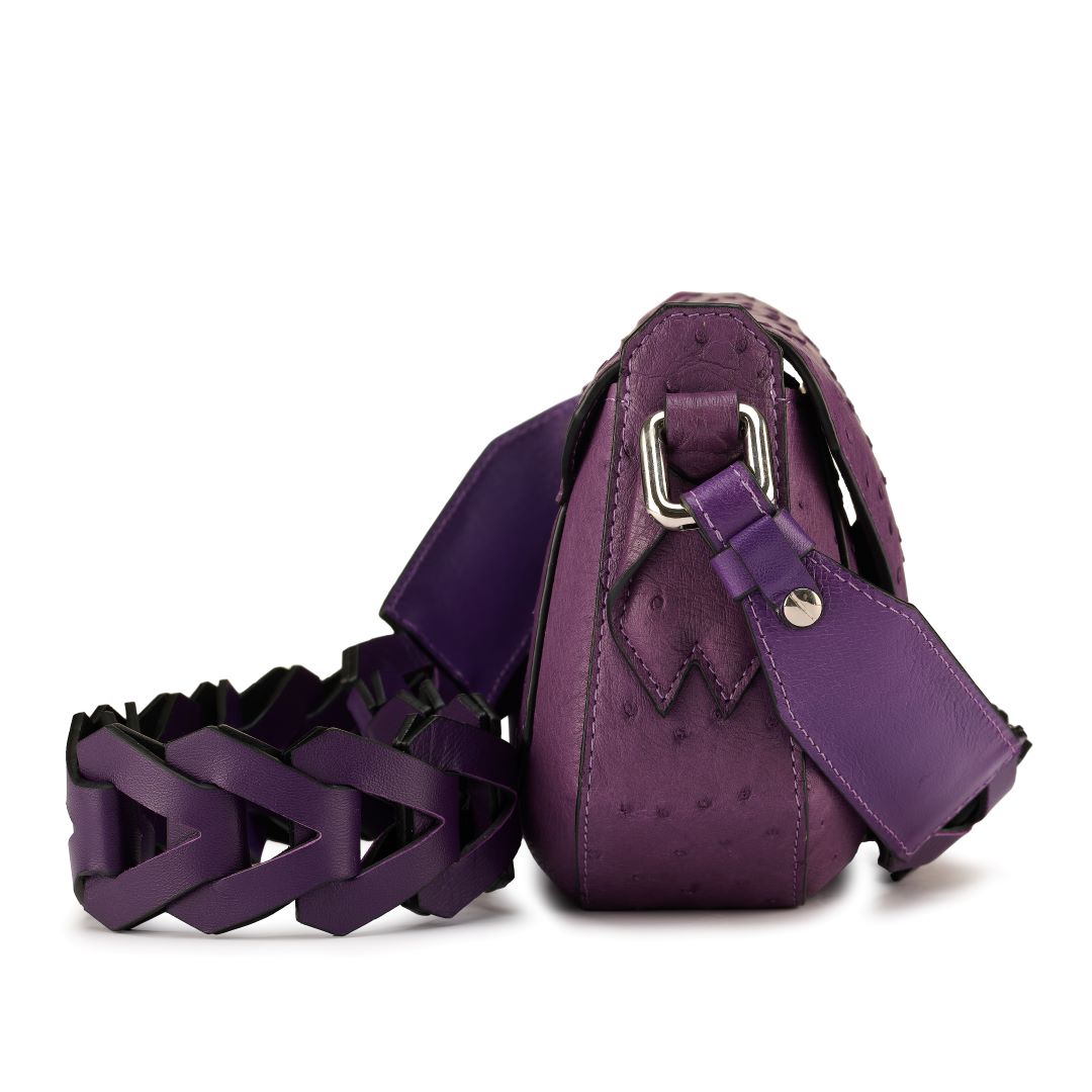 Purple Lee Ostrich Quill Leather Shoulder Bag