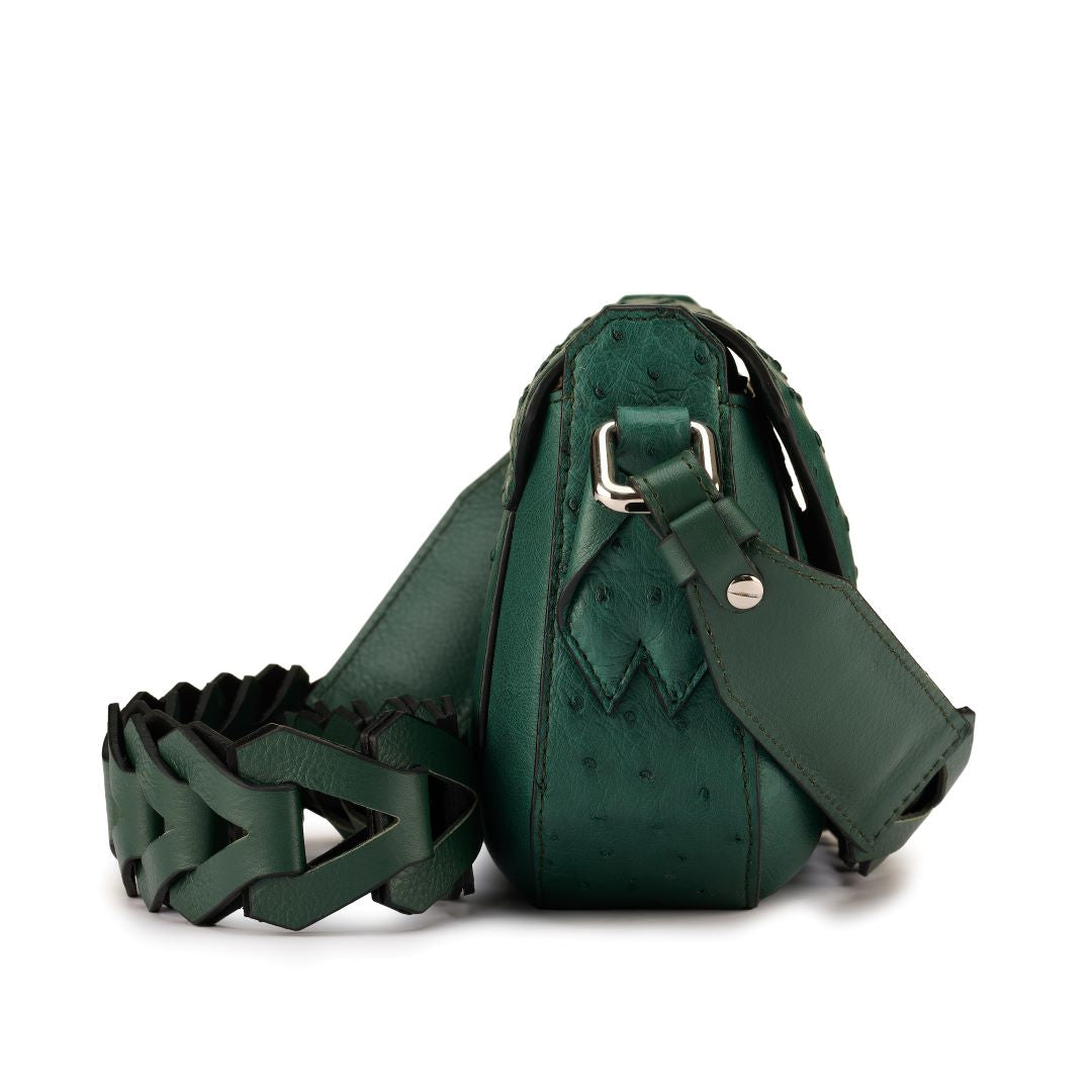 Green Lee Ostrich Quill Leather Shoulder Bag