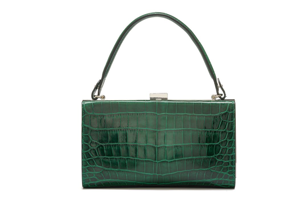 Green Libby Crocodile Leather Evening Bag