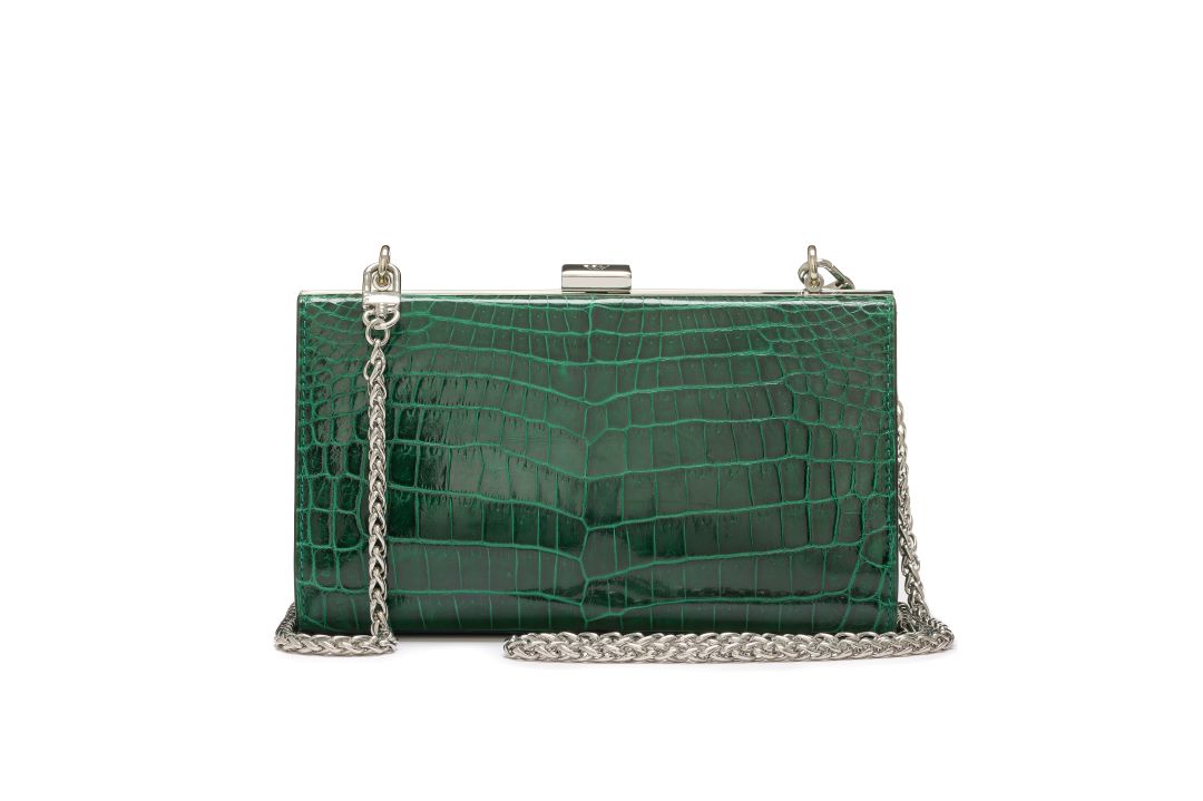 Green Libby Crocodile Leather Evening Bag