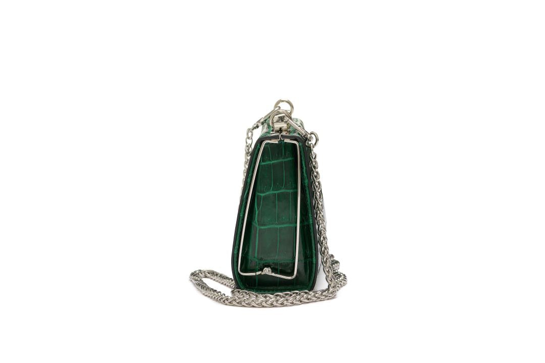 Green Libby Crocodile Leather Evening Bag