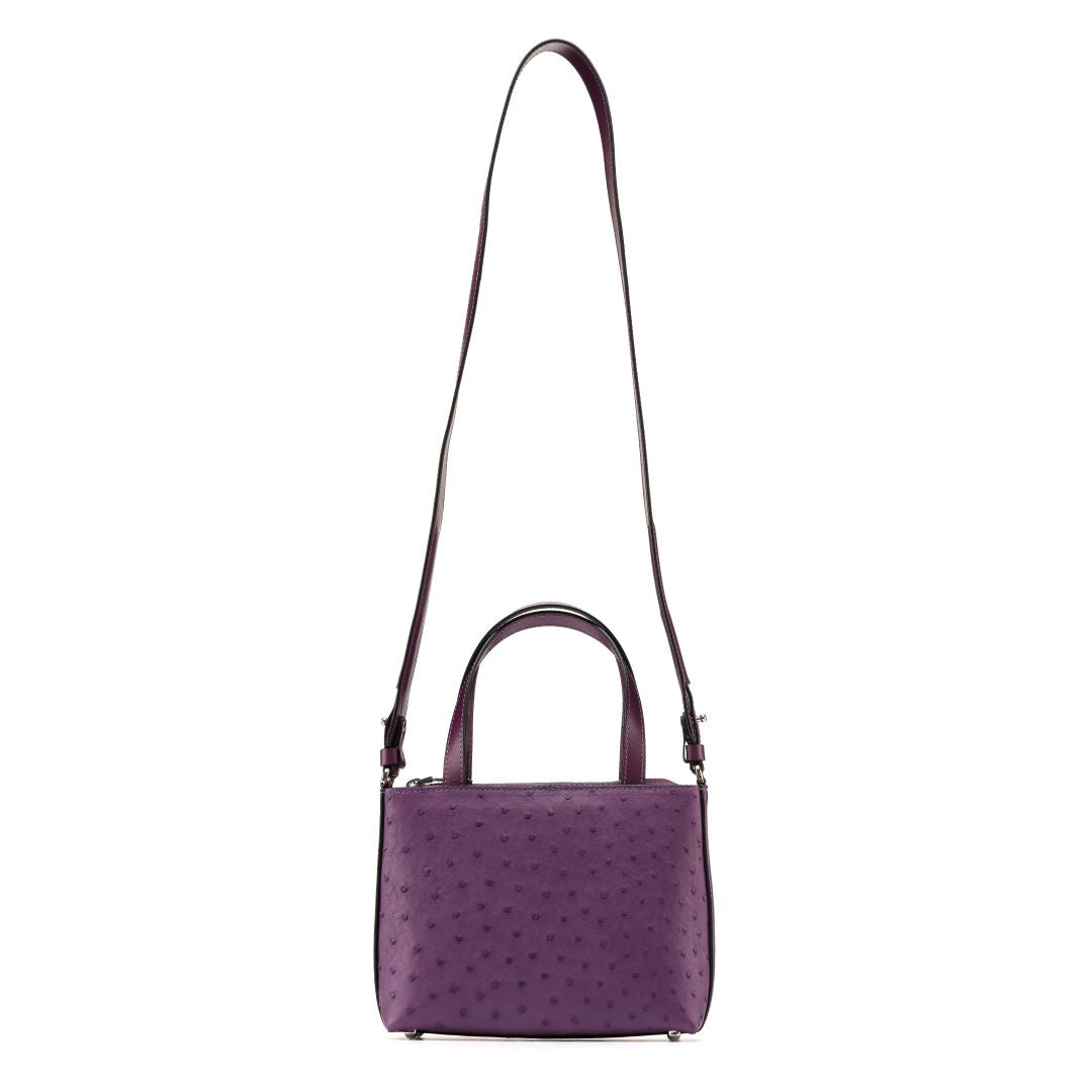 Purple Lily Ostrich Quill Leather Shoulder Bag