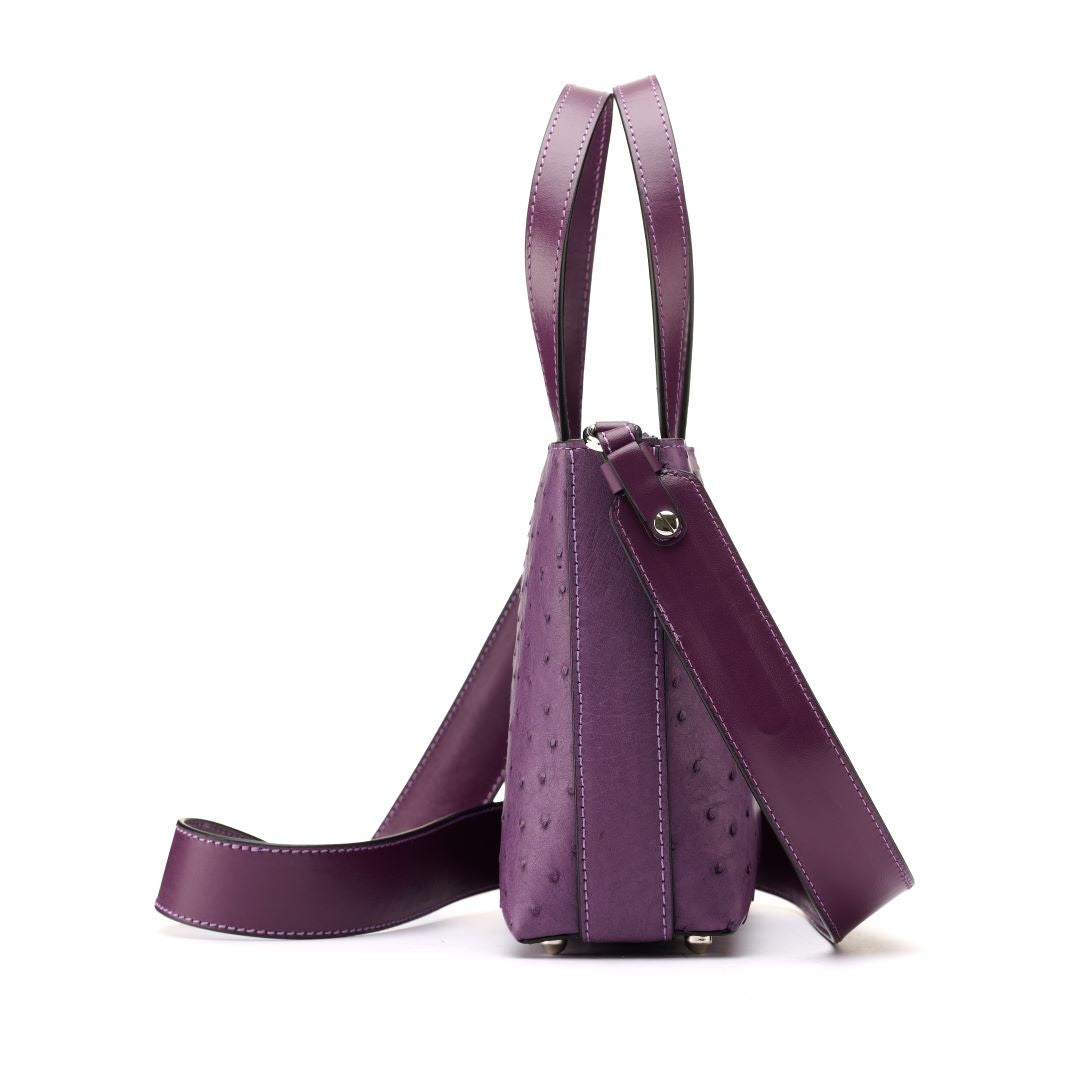 Purple Lily Ostrich Quill Leather Shoulder Bag