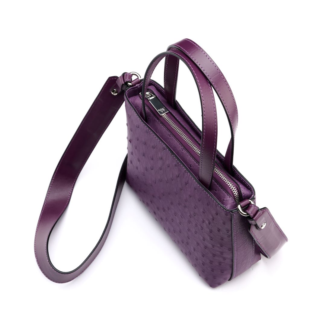Purple Lily Ostrich Quill Leather Shoulder Bag