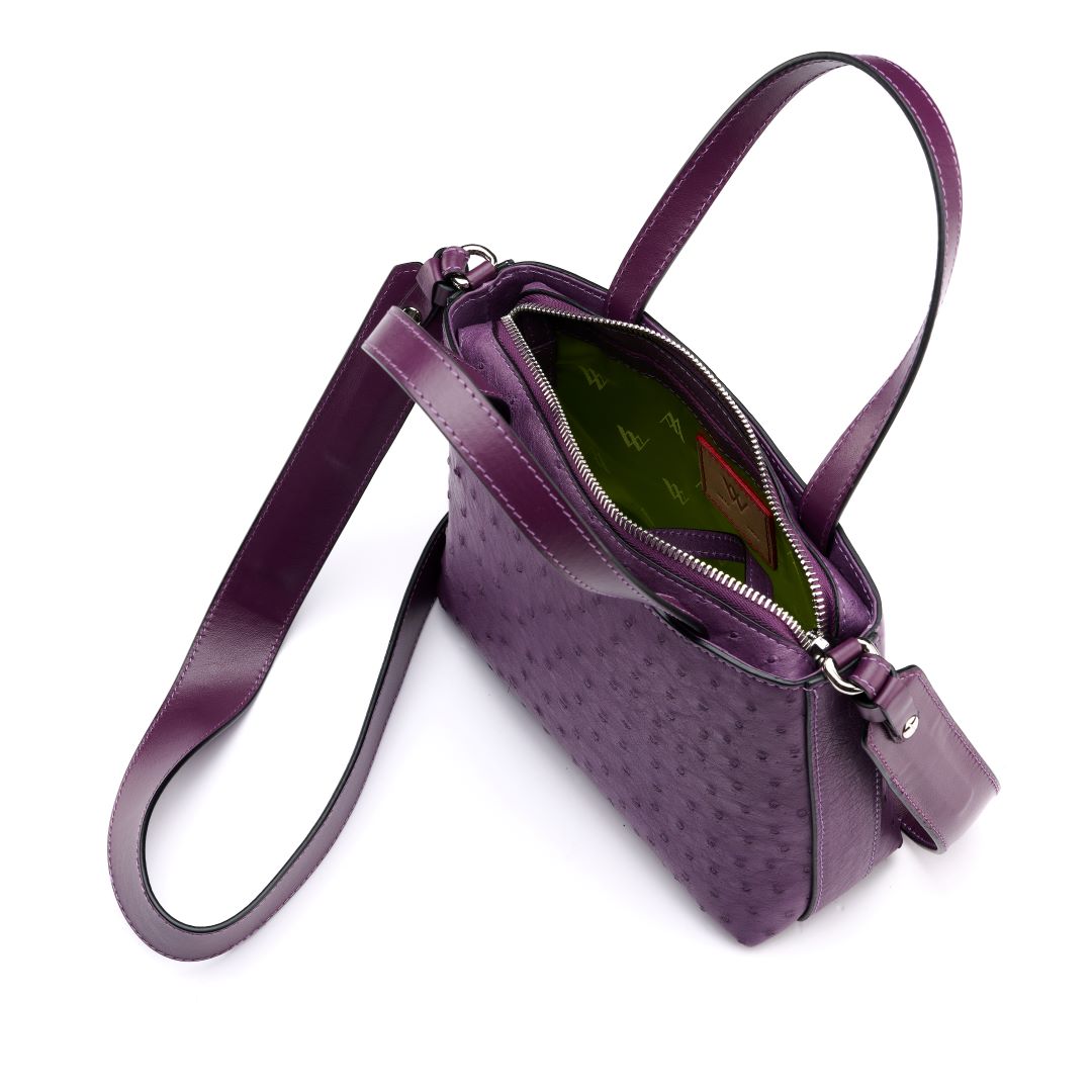 Purple Lily Ostrich Quill Leather Shoulder Bag
