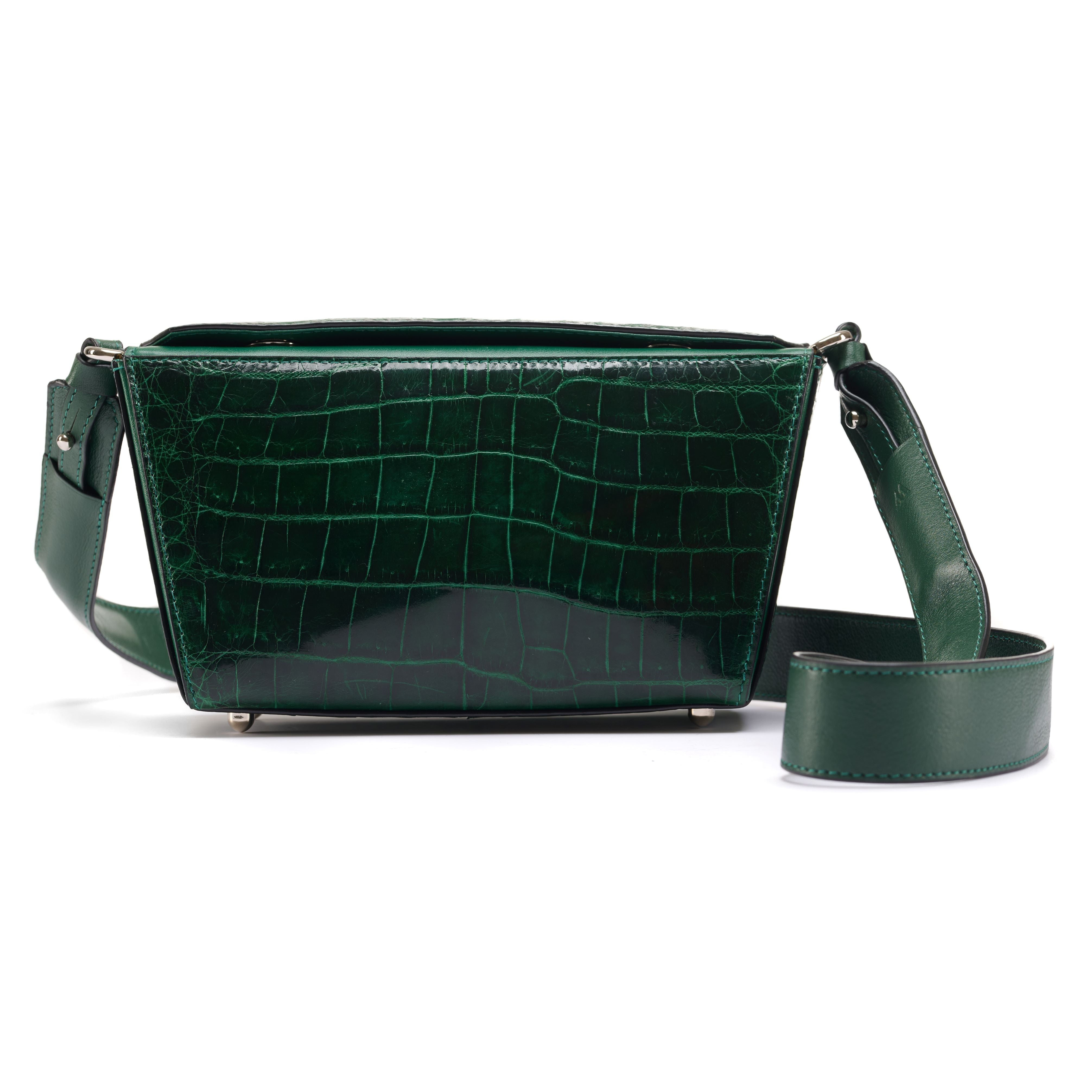 Green Lottie Crocodile Leather Crossbody Bag