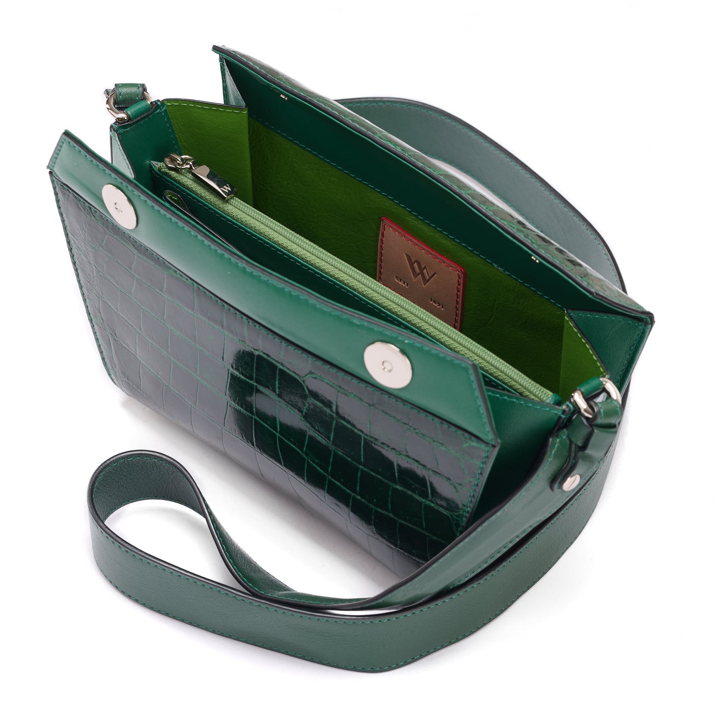 Green Lottie Crocodile Leather Crossbody Bag