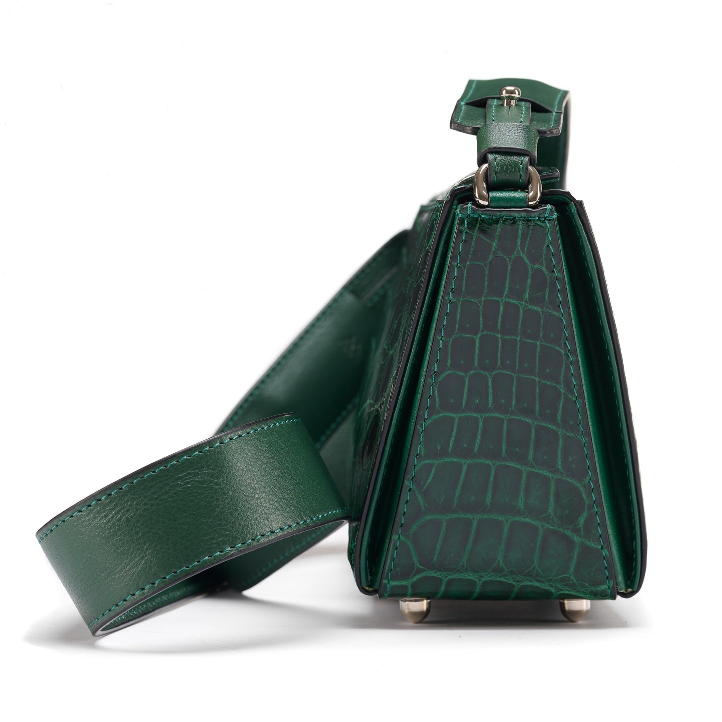 Green Lottie Crocodile Leather Crossbody Bag