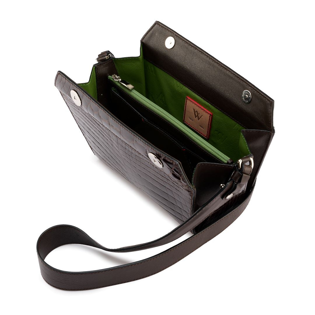 Dark Brown Lottie Crocodile Leather Crossbody Bag