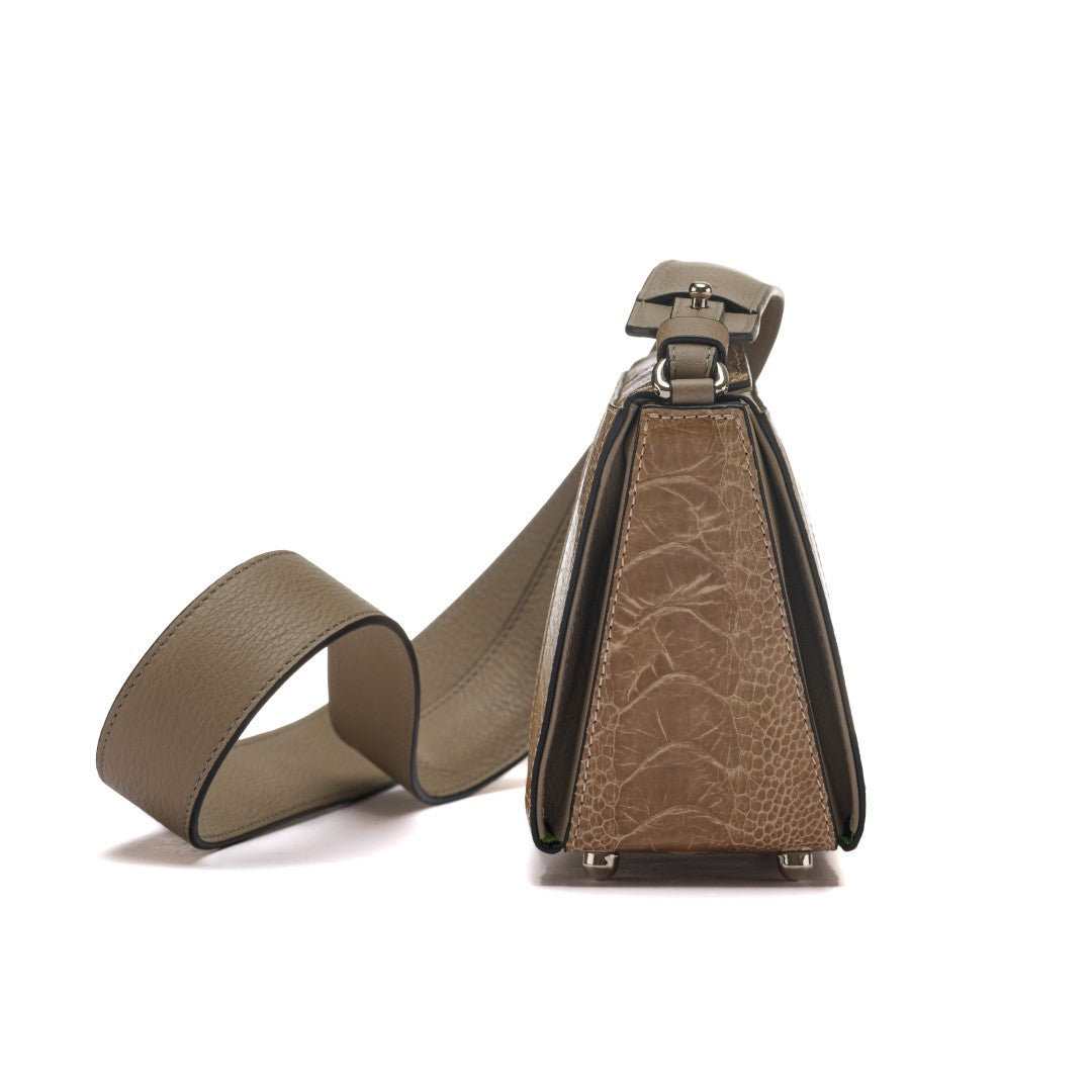 Nude Lottie Ostrich Leather Crossbody Bag
