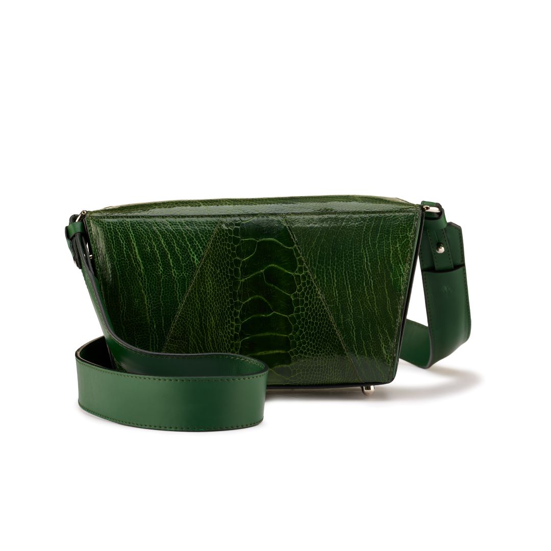 Green Lottie Ostrich Leather Crossbody Bag