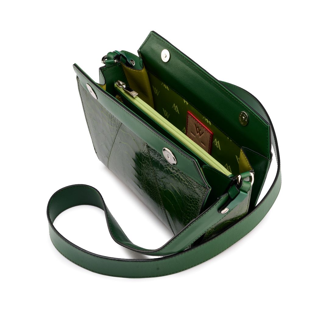 Green Lottie Ostrich Leather Crossbody Bag