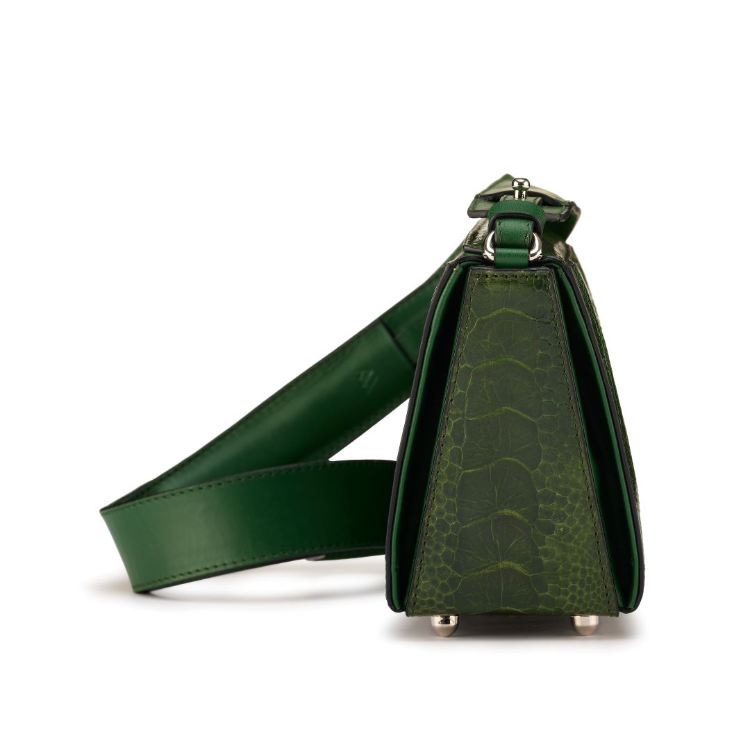 Green Lottie Ostrich Leather Crossbody Bag