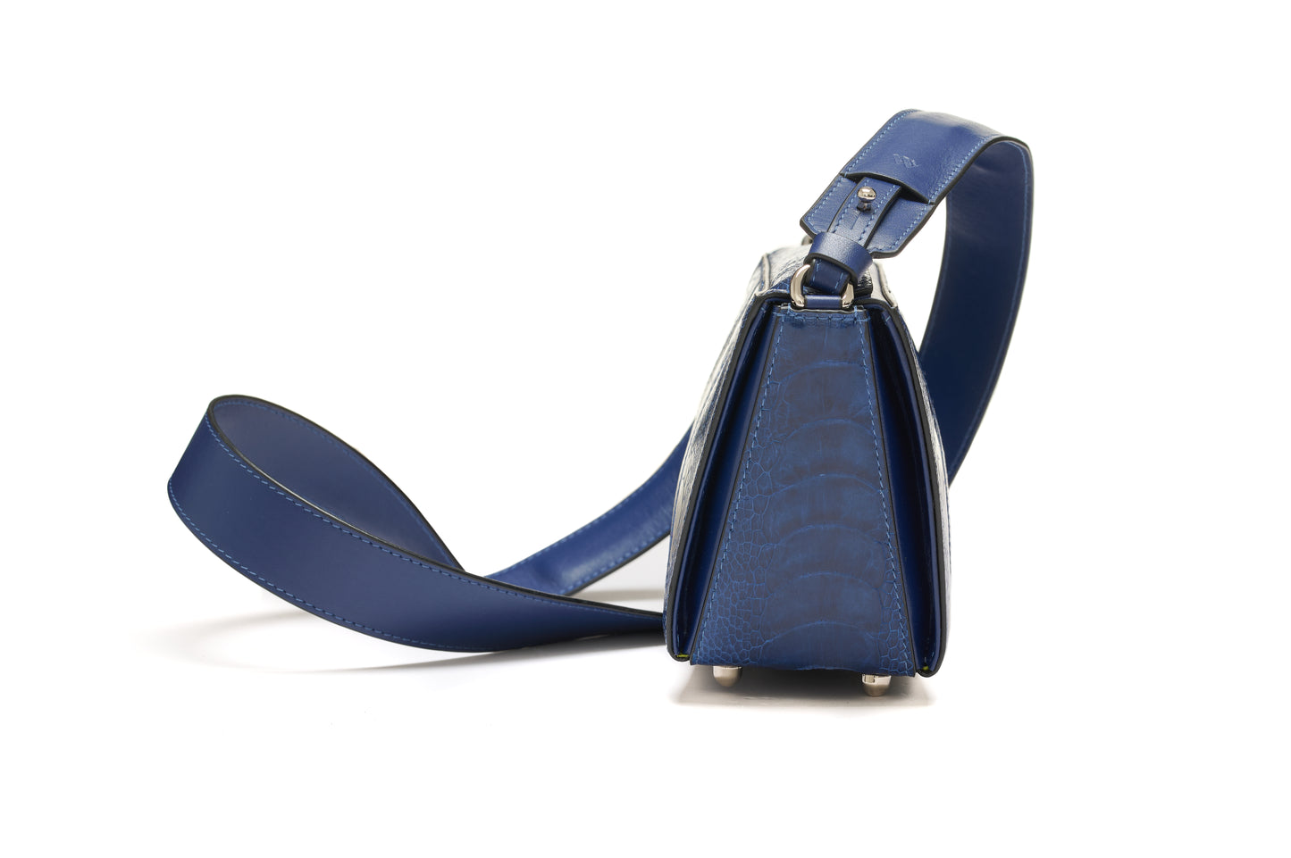 Blue Lottie Ostrich Leather Crossbody Bag