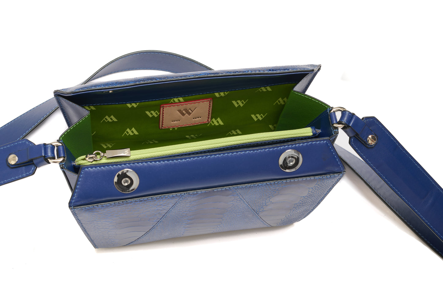 Blue Lottie Ostrich Leather Crossbody Bag