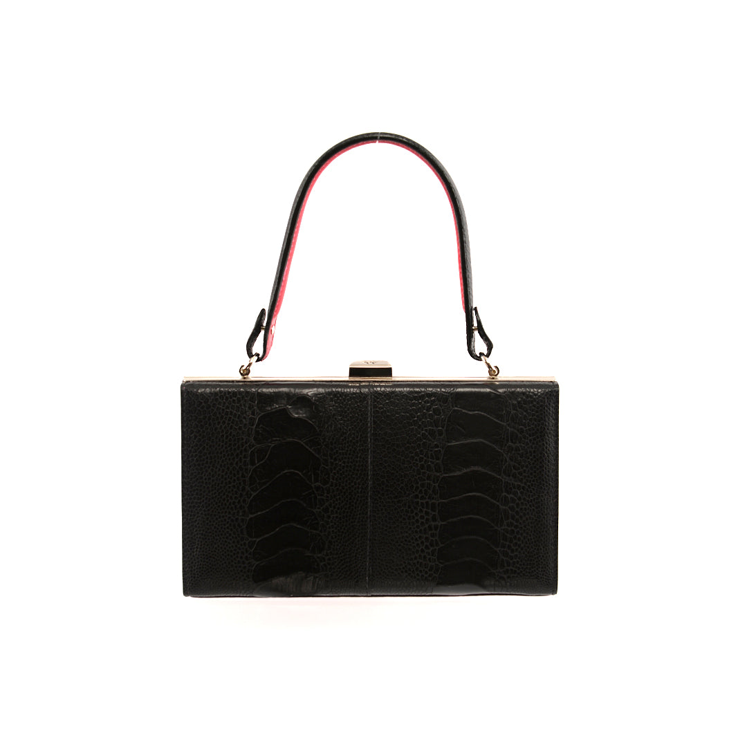 Black Libby Limited Edition Ostrich Leather Evening Bag With Red Gussets