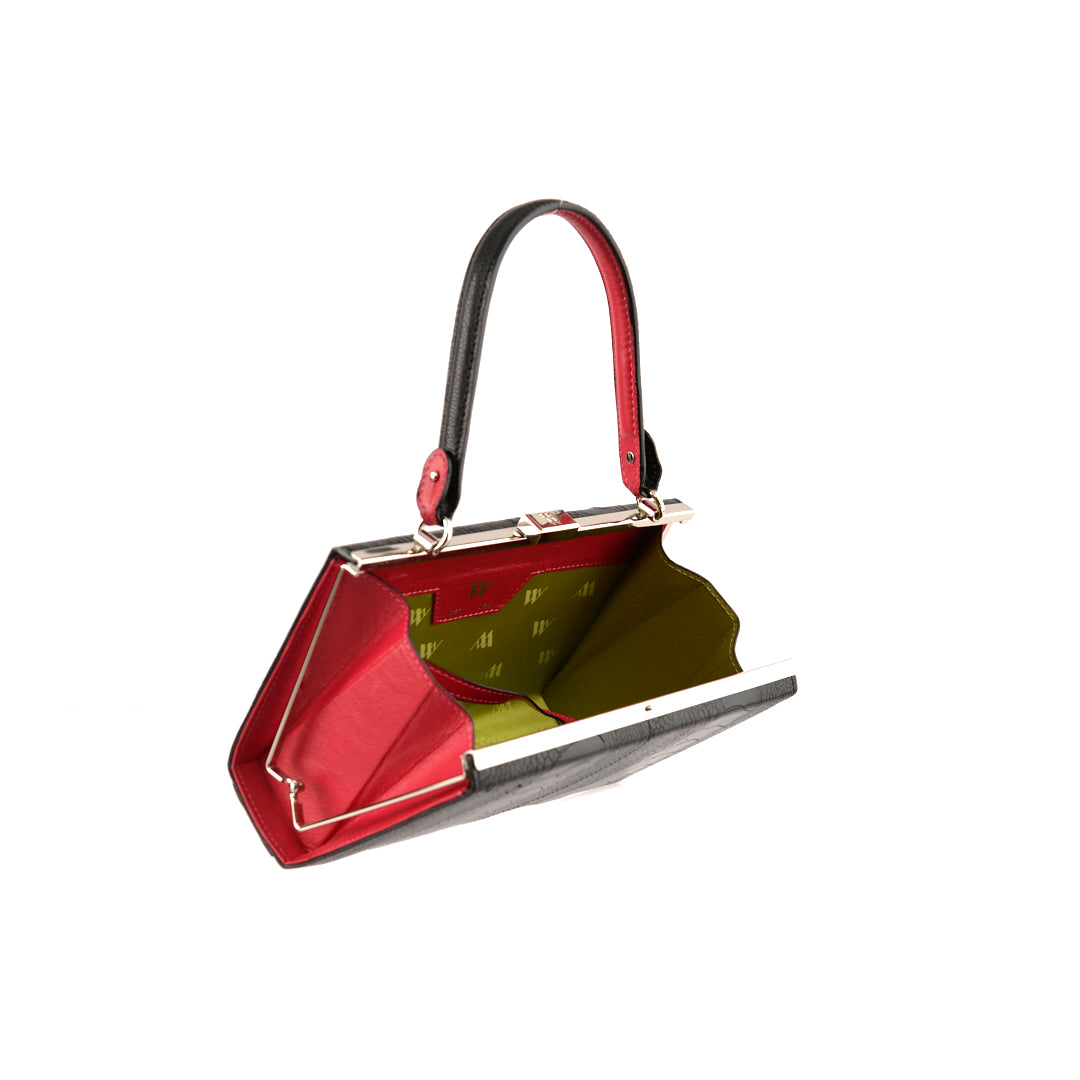Black Libby Limited Edition Ostrich Leather Evening Bag With Red Gussets