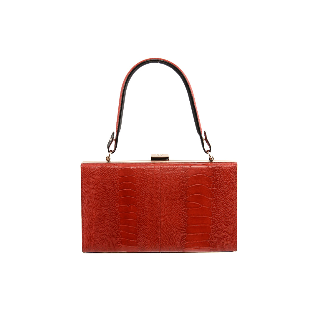Red Libby Limited Edition Ostrich Leather Evening Bag With Black Gussets