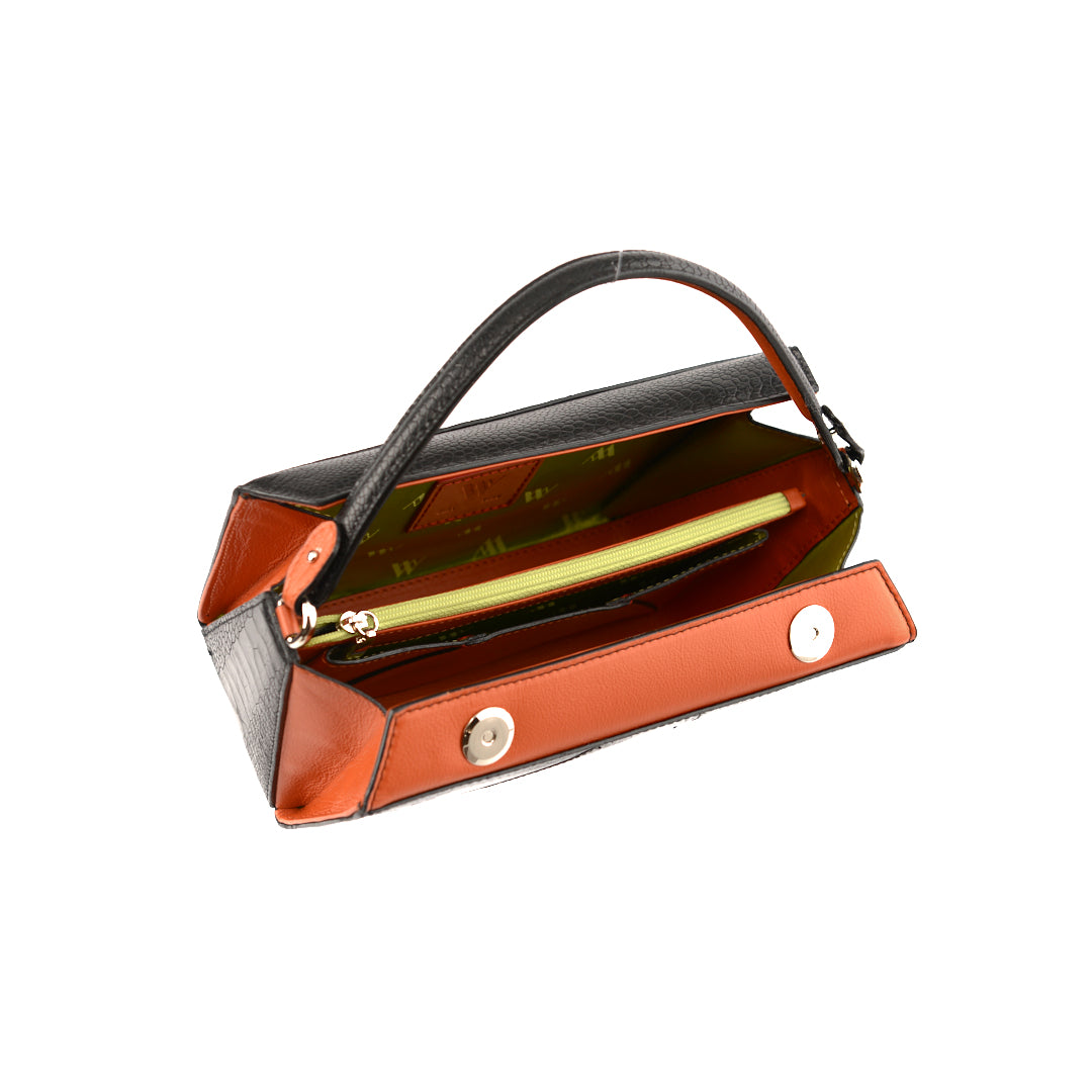 Black Lottie Limited Edition Ostrich Leather Crossbody Bag with Orange Gussets
