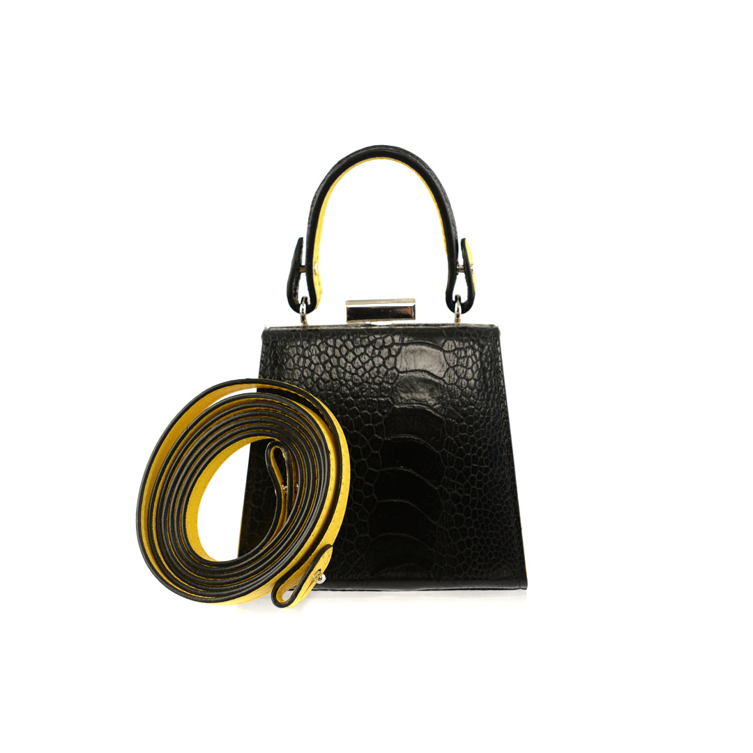 Black Vegas Limited Edition Ostrich Leather Micro Bag with Coloured Gussets