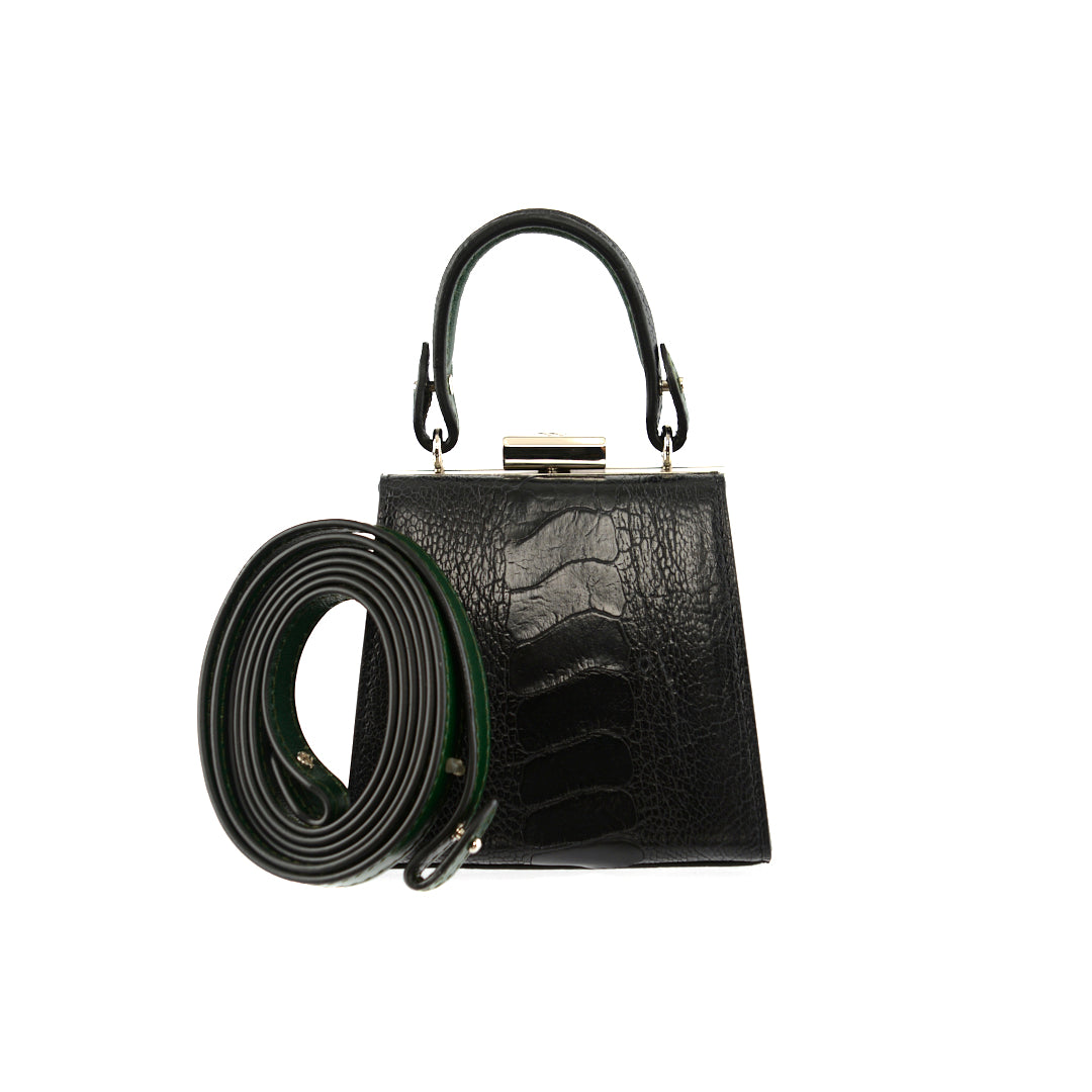 Black Vegas Limited Edition Ostrich Leather Micro Bag with Coloured Gussets