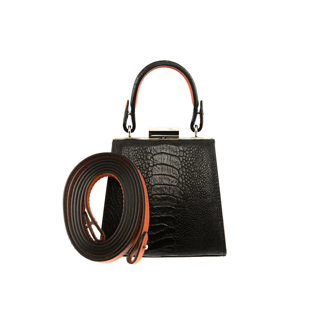 Black Vegas Limited Edition Ostrich Leather Micro Bag with Coloured Gussets