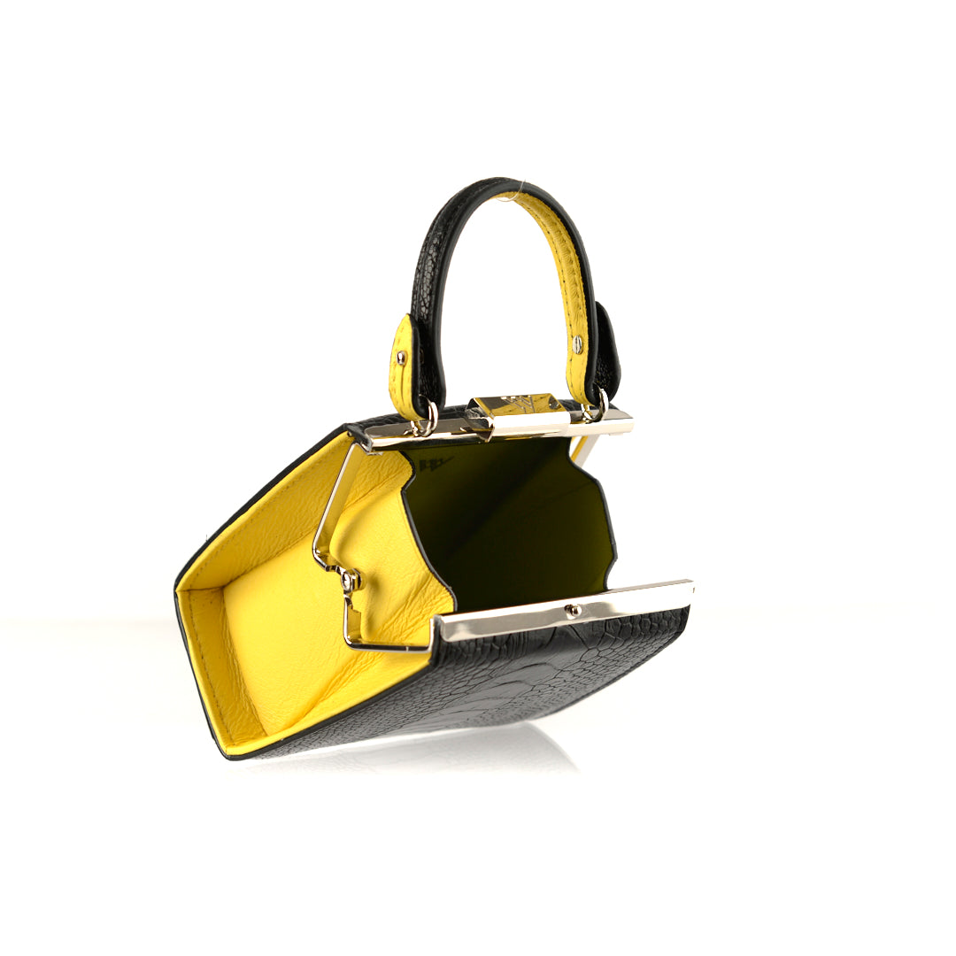 Black Vegas Limited Edition Ostrich Leather Micro Bag with Coloured Gussets