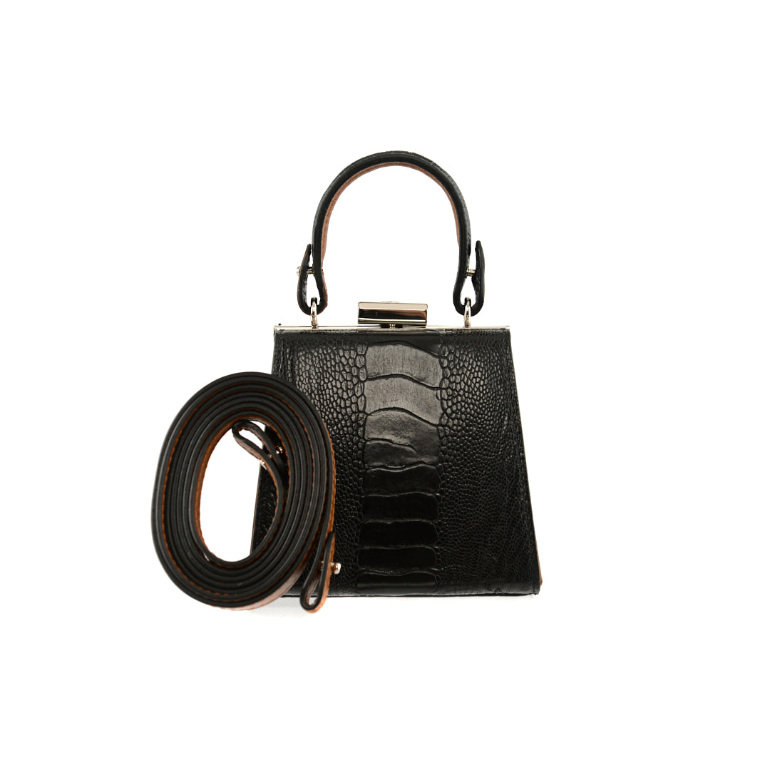 Black Vegas Limited Edition Ostrich Leather Micro Bag with Coloured Gussets