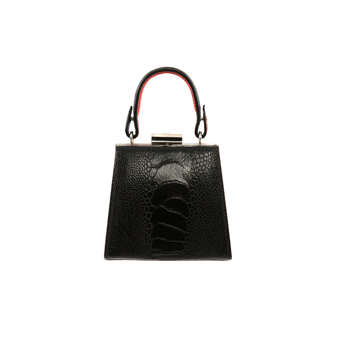 Black Vegas Limited Edition Ostrich Leather Micro Bag with Coloured Gussets