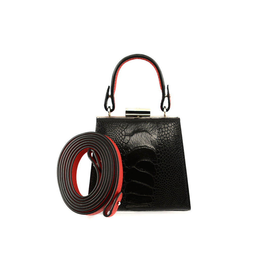 Black Vegas Limited Edition Ostrich Leather Micro Bag with Coloured Gussets