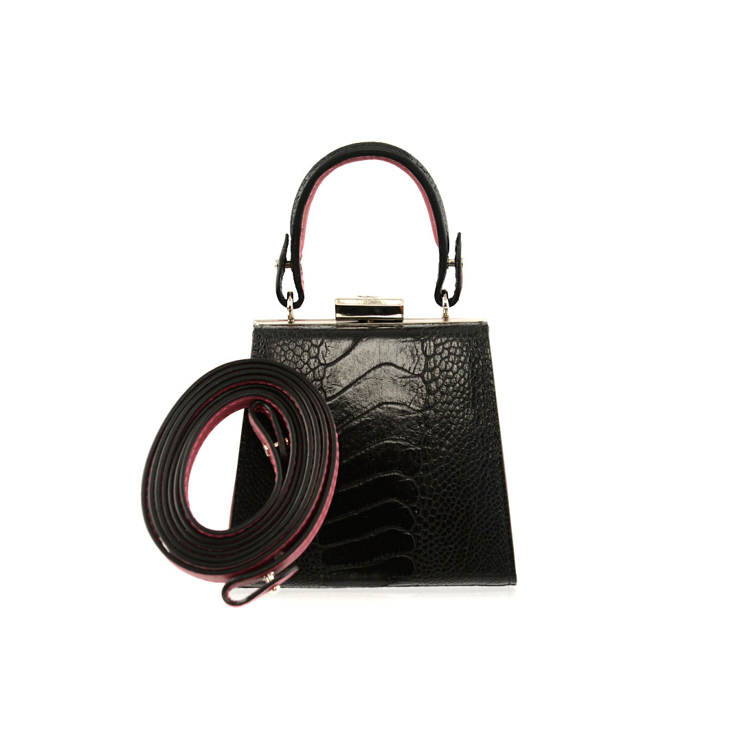 Black Vegas Limited Edition Ostrich Leather Micro Bag with Coloured Gussets