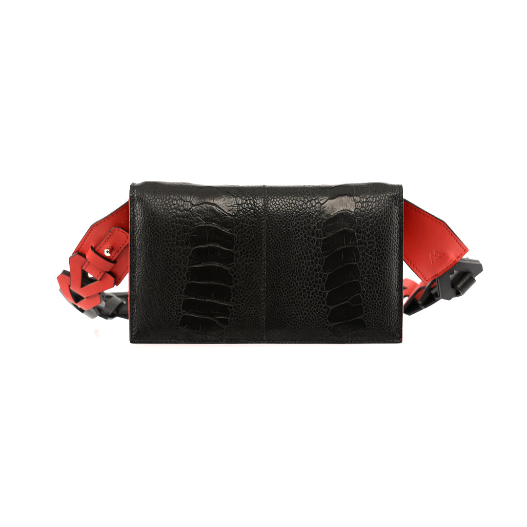Black Georgia Limited Edition Ostrich Leather Clutch Bag with Red Gussets