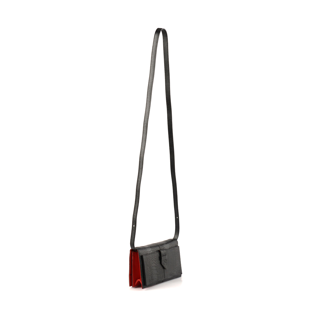Black Georgia Limited Edition Ostrich Leather Clutch Bag with Red Gussets