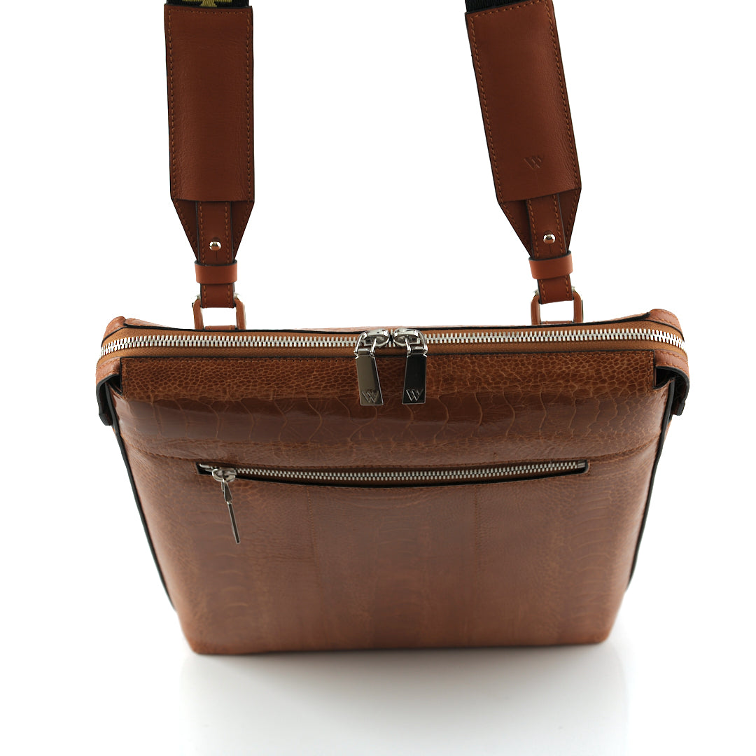 Brown Leon Ostrich Leather Satchel