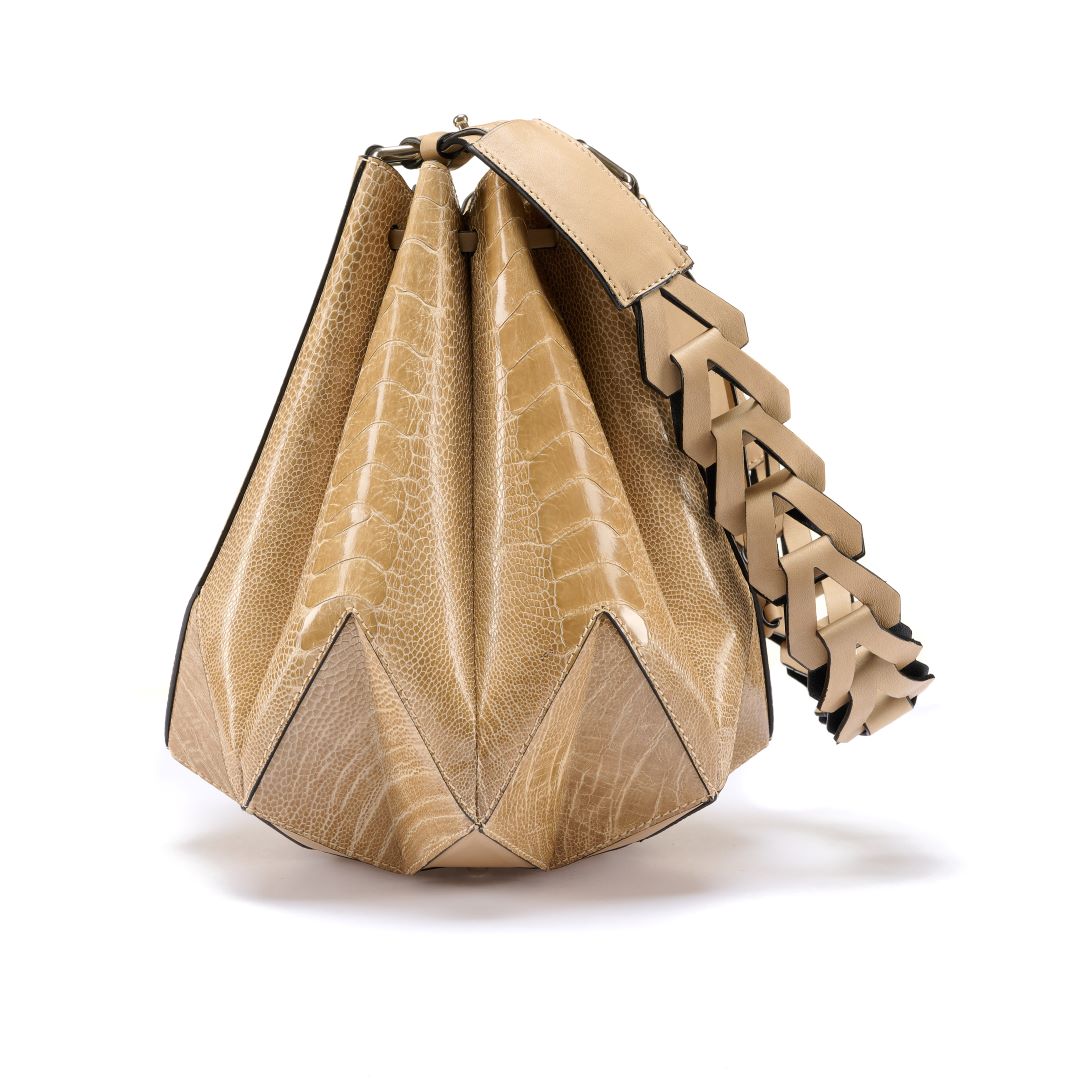 Nude Venus Ostrich Leather Bucket Bag