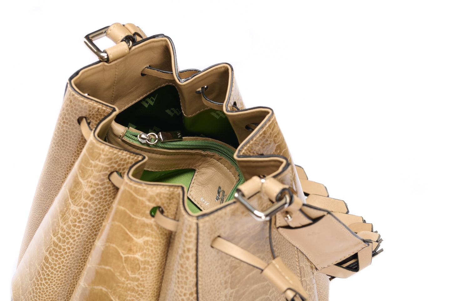 Nude Venus Ostrich Leather Bucket Bag