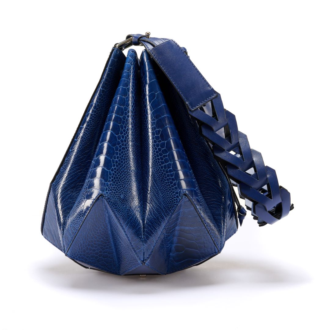 Blue Venus Ostrich Leather Bucket Bag
