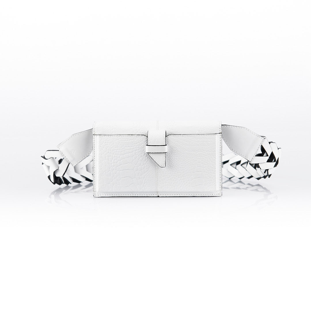 White Georgia Ostrich Leather Clutch Bag