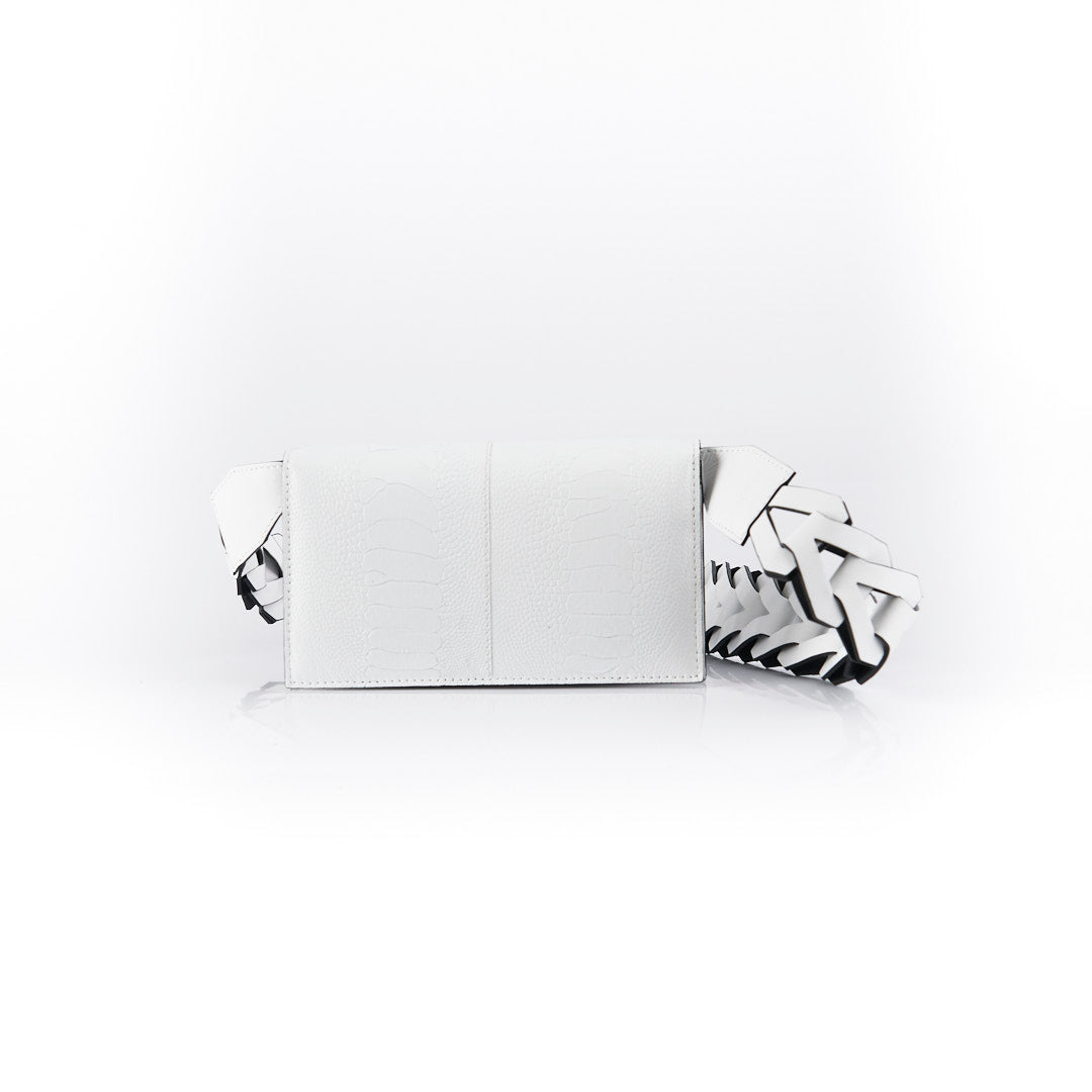 White Georgia Ostrich Leather Clutch Bag