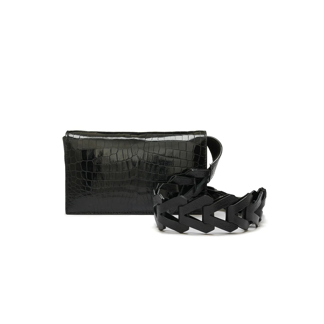 Black Georgia Crocodile Leather Clutch Bag