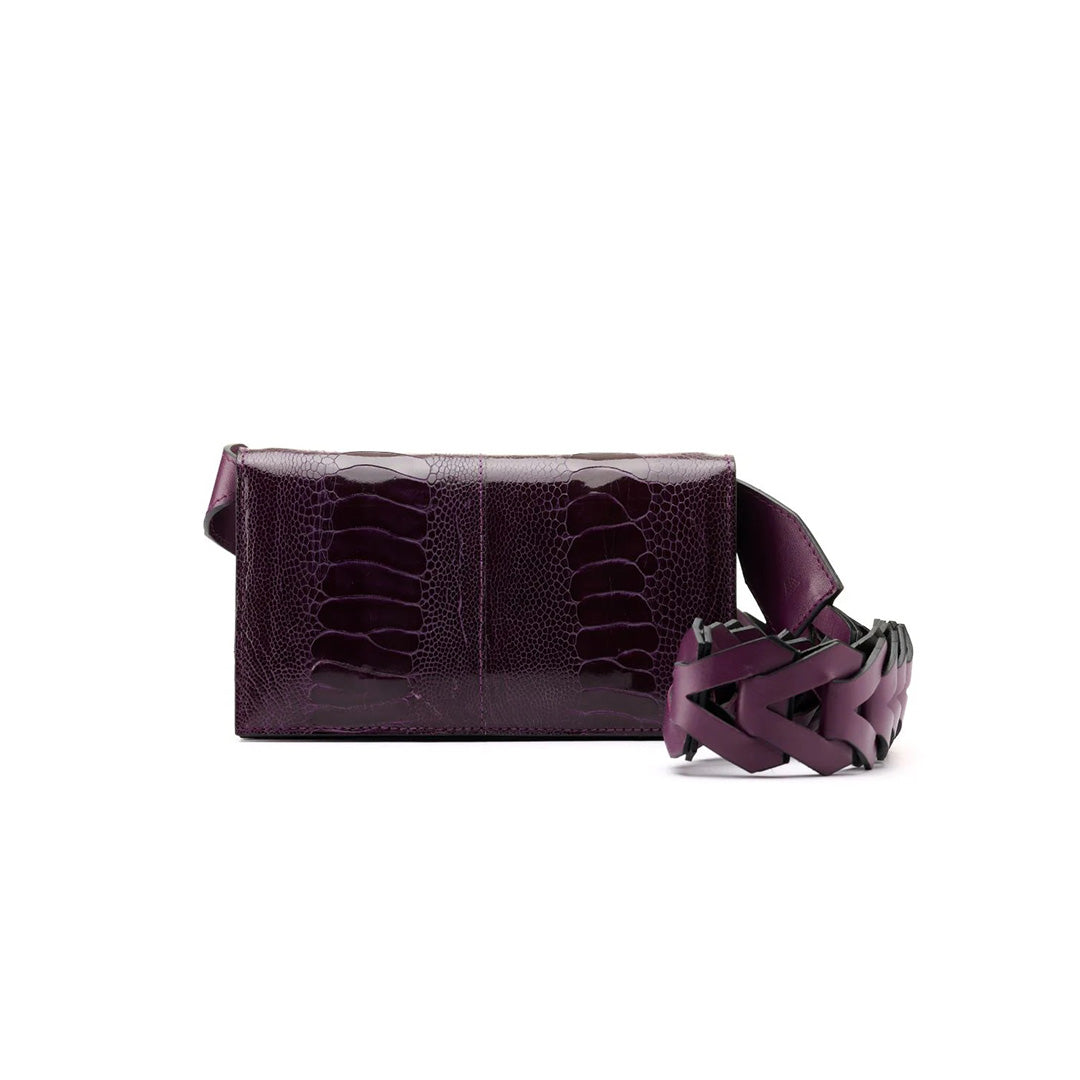 Purple Georgia Ostrich Leg Leather Clutch Bag