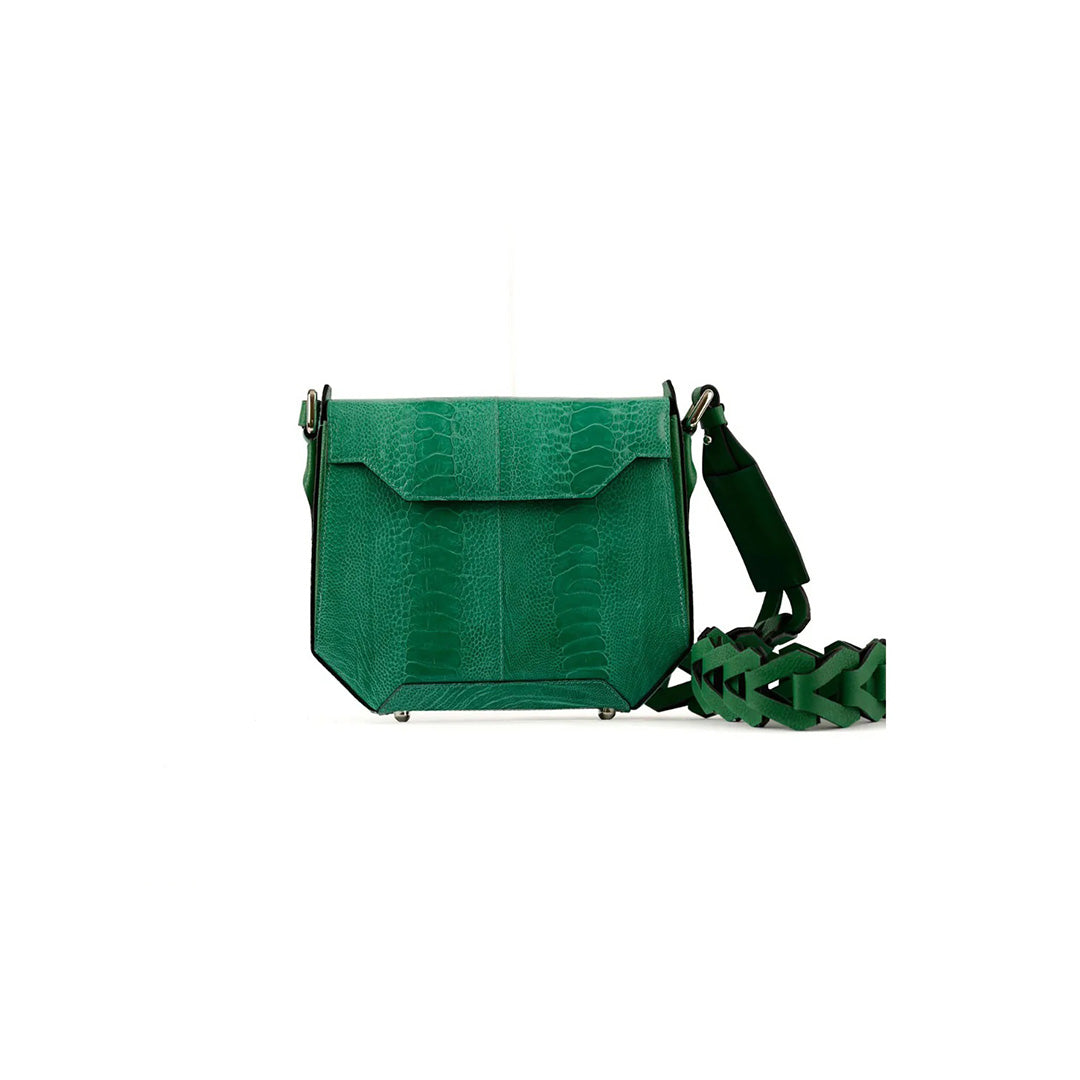 Green Lia Ostrich Leather Shoulder Bag