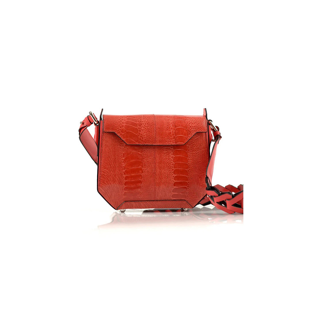 Red Lia Ostrich Leather Shoulder Bag
