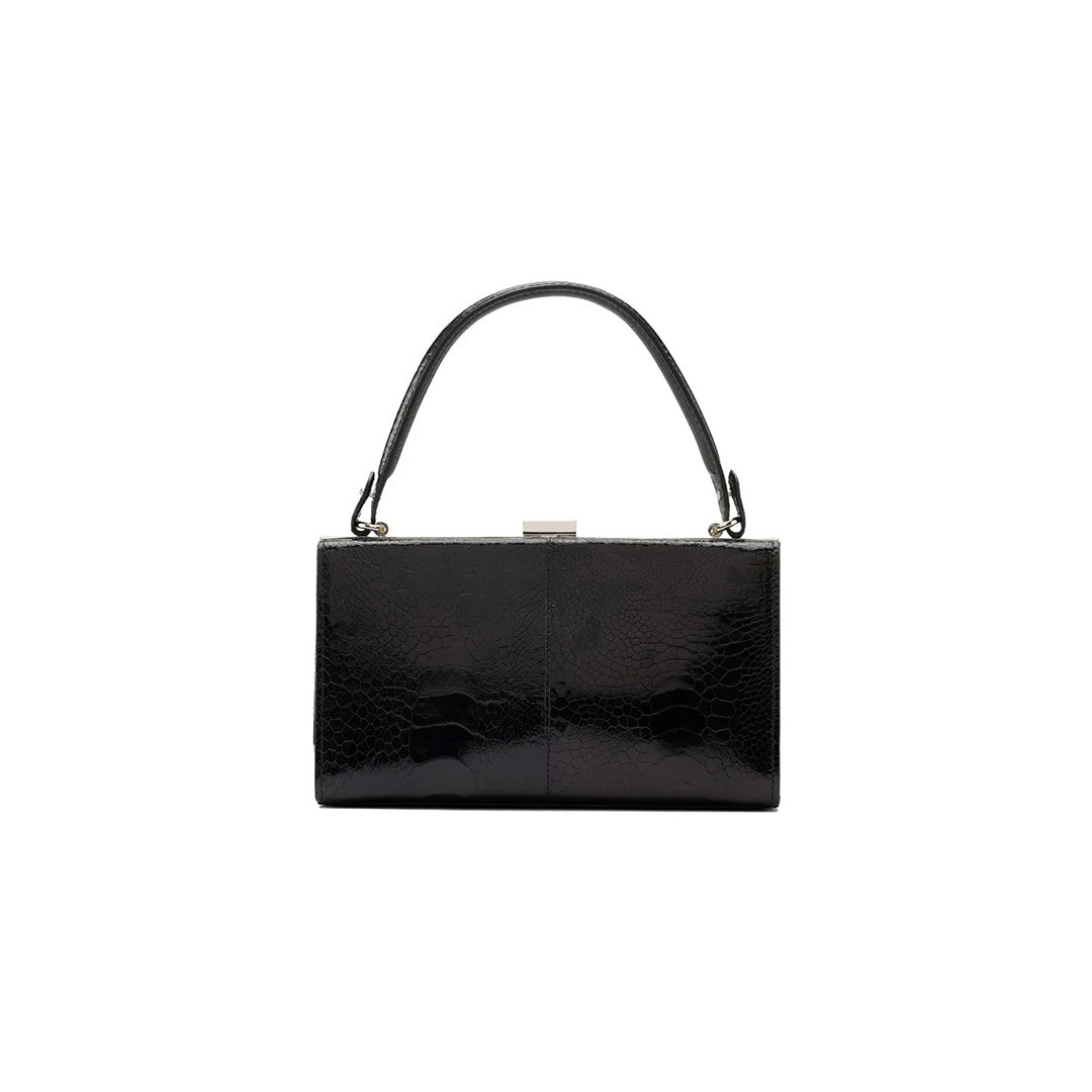 Black Libby Ostrich Leather Evening Bag