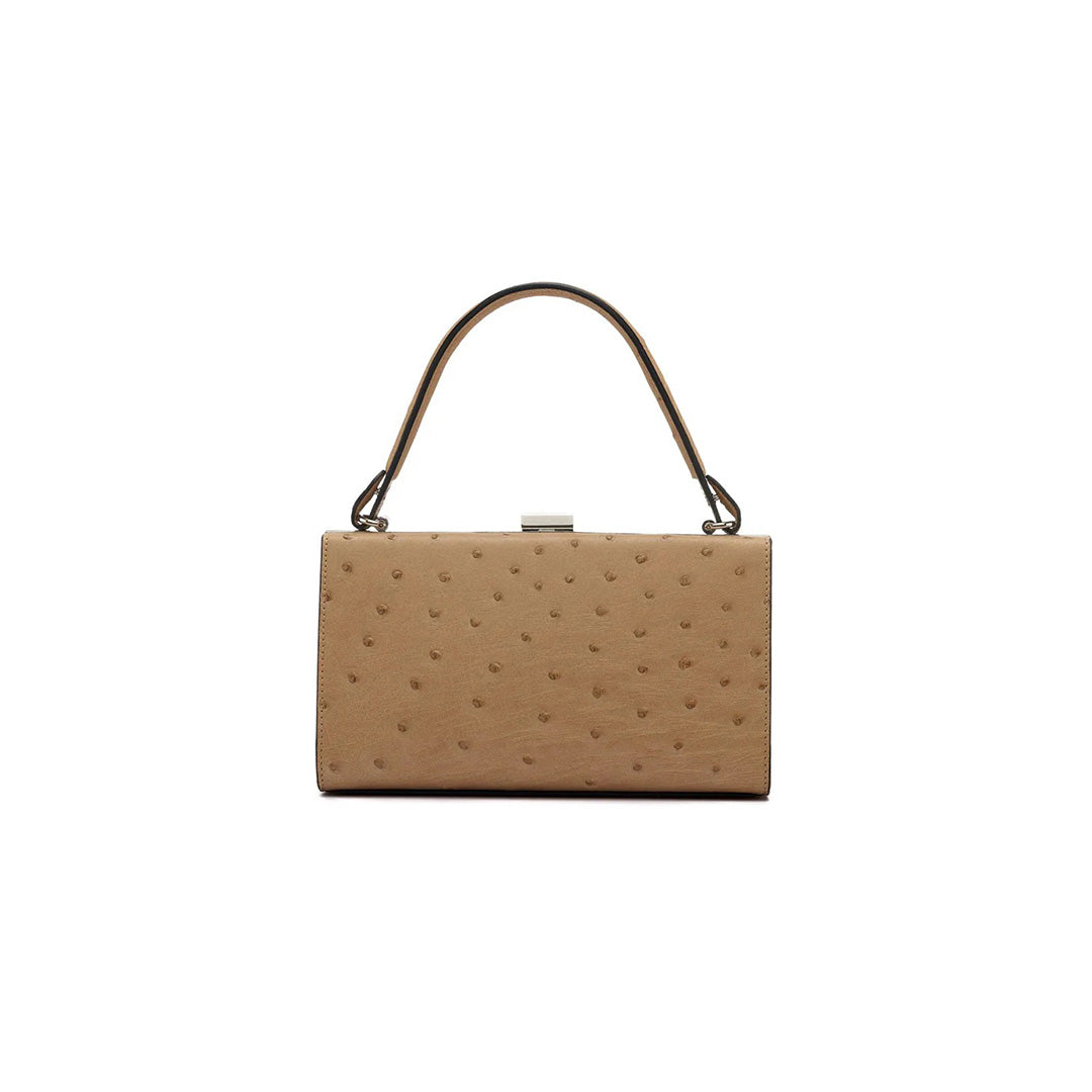 Beige Libby Ostrich Leather Evening Bag