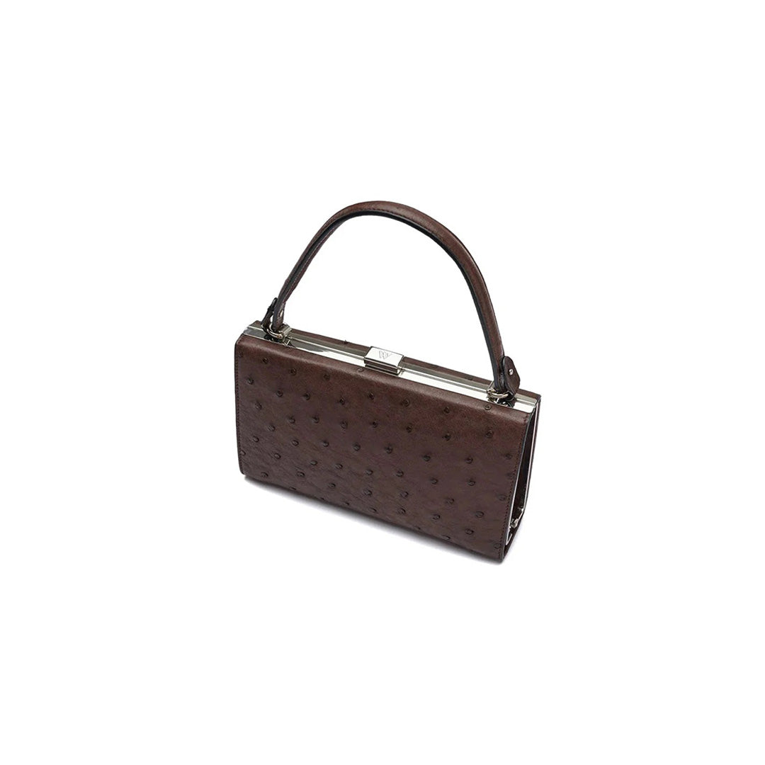 Dark Brown Libby Ostrich Leather Evening Bag