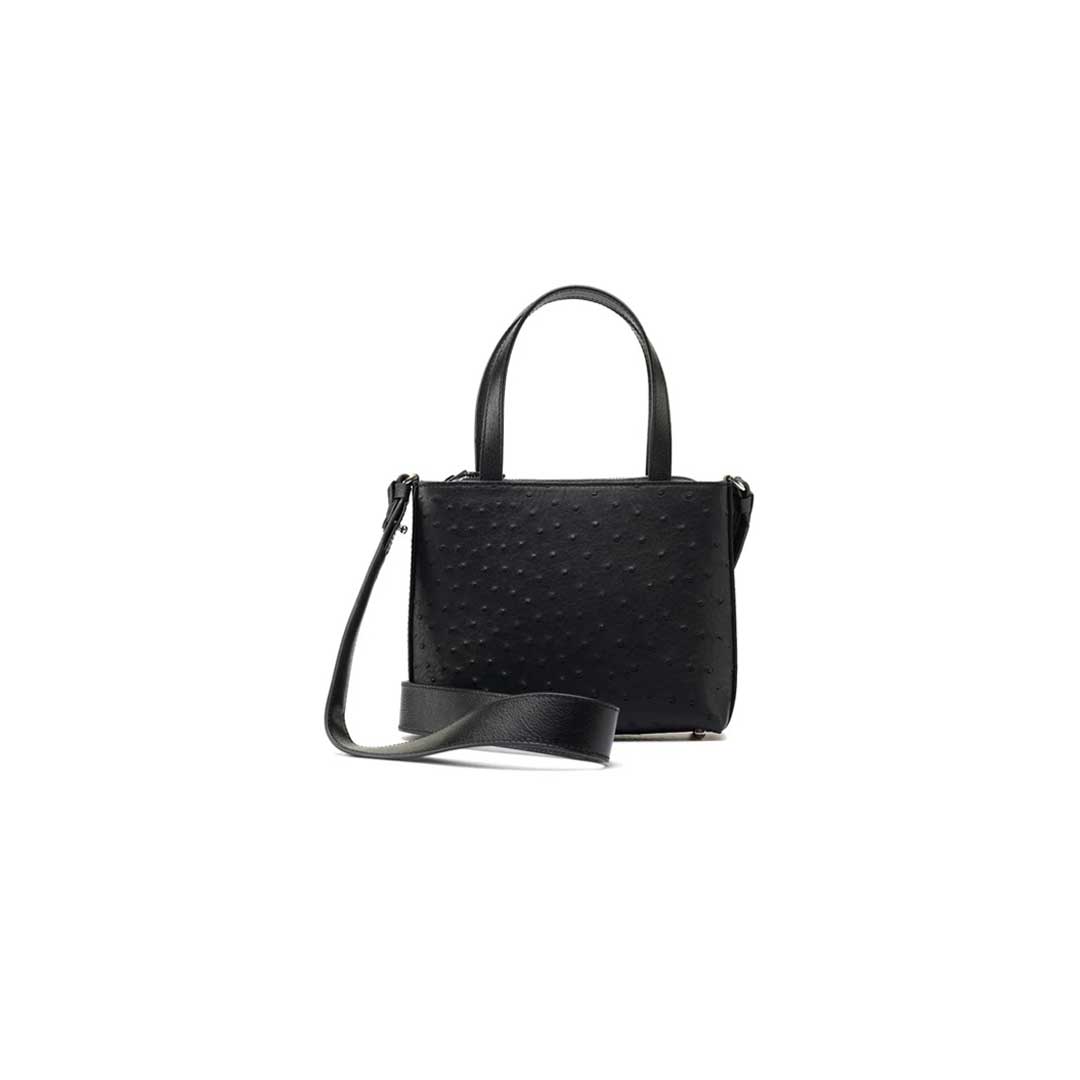 Black Lily Ostrich Quill Leather Shoulder Bag