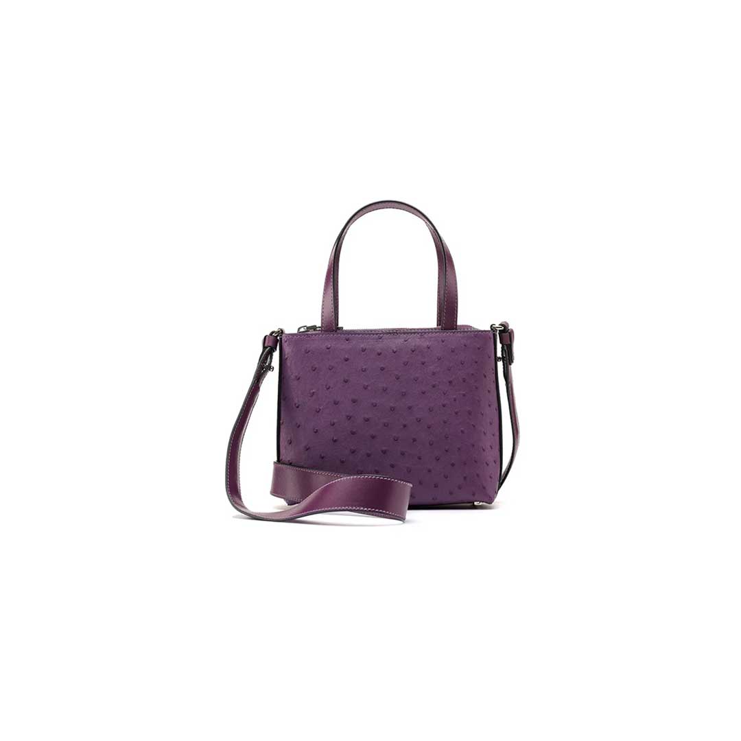 Purple Lily Ostrich Quill Leather Shoulder Bag