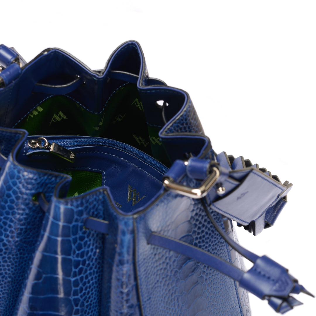 Blue Venus Ostrich Leather Bucket Bag
